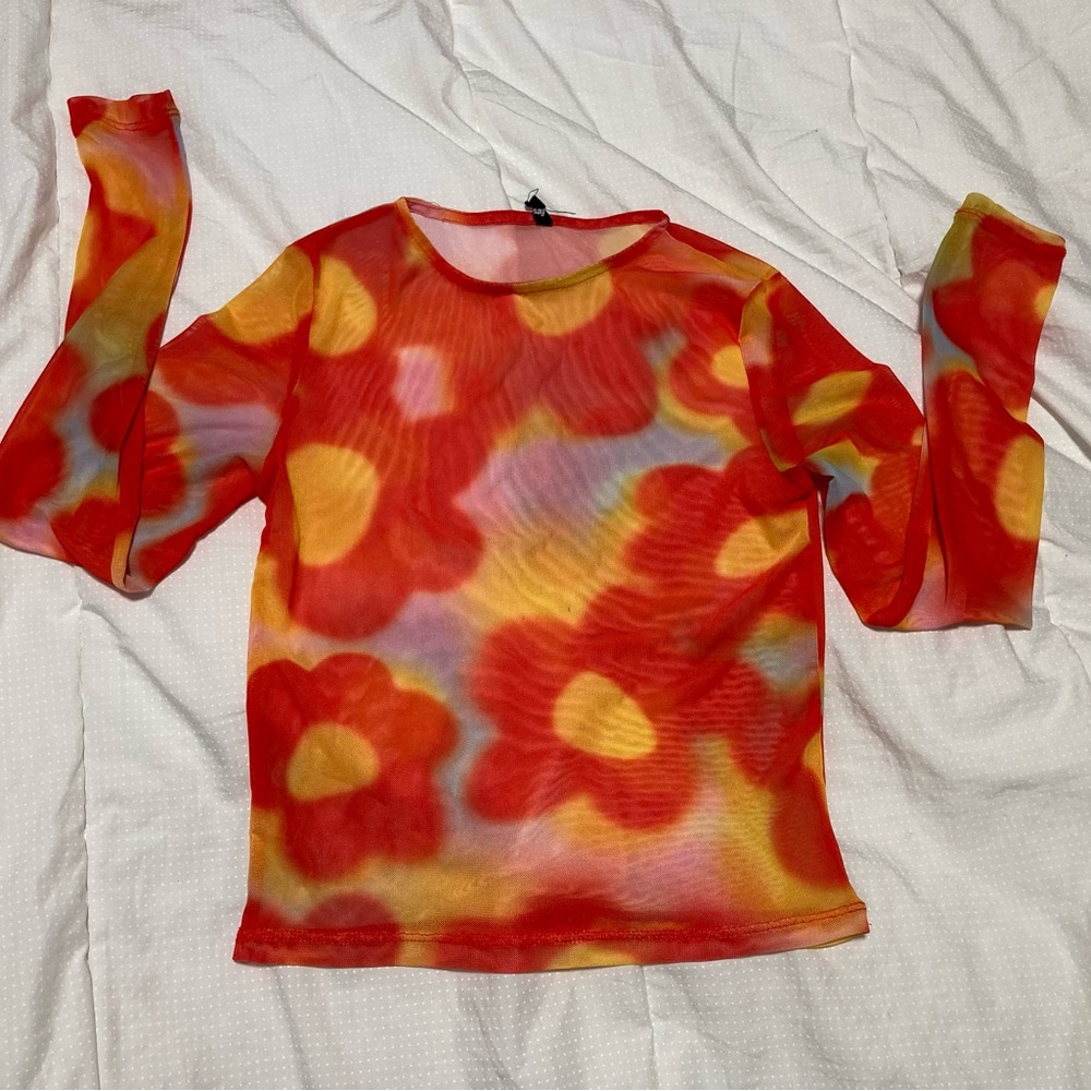 Vibrant Floral Mesh Top